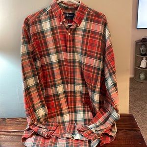 Vintage Ralph Lauren Madras Polo Button Shirt Christmas colors.  Large